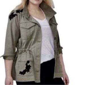 Lane Bryant Women’s Plus Size 22-24W Military Jacket w/Black Crochet Floral Lace